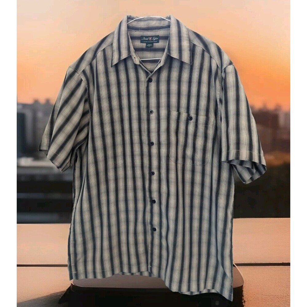 David Taylor Men's Short Sleeve Button Up Luxury Microfiber Shirt Sz Medium